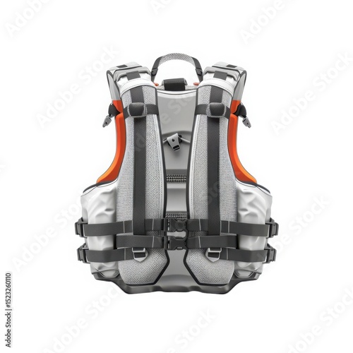 Life vest safety equipment back view on white background