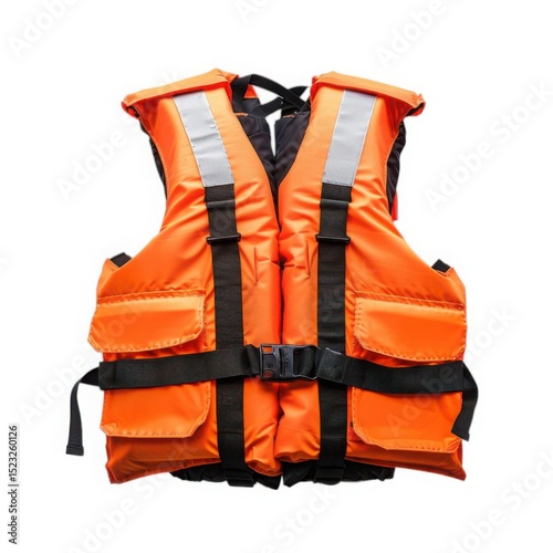 Orange life vest safety equipment on white background
