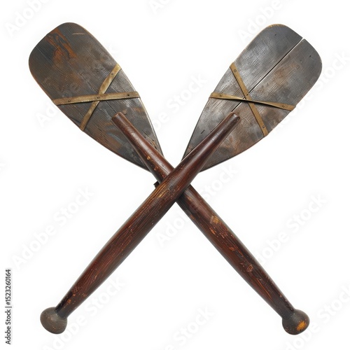 Crossed vintage paddles isolated on white background