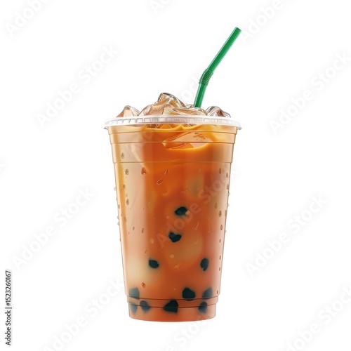 Iced boba tea drink refreshment on white background
