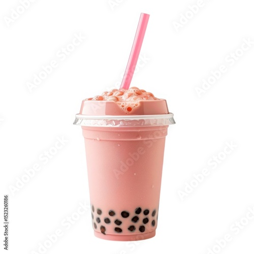 Strawberry bubble tea drink isolated on white background