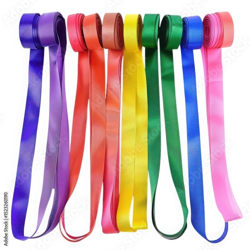 Colorful satin ribbons collection on white background