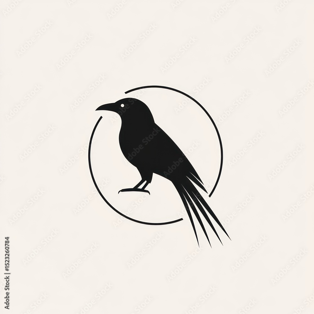 Fototapeta premium Silhouette of a crow, stylized with a circle frame