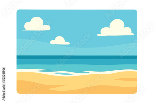 A deserted sandy beach in the summer with a clear blue sky in the background