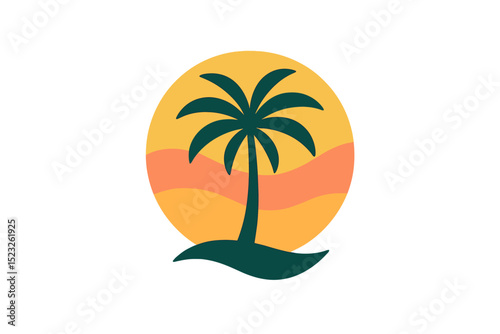 Template for vector logo design featuring a palm tree, symbolizing an abstract representation of summer and vacation, suitable for badges and emblems used by holiday rentals, travel services