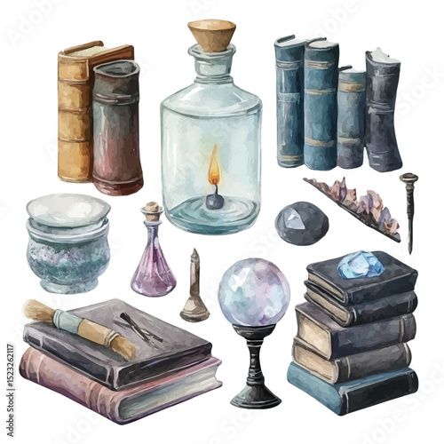 Philosophical Objects, watercolor vector, high quality, isolated on a white background.