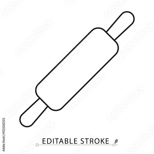Rolling pin icon in minimal outline style. Editable stroke vector perfect for kitchen tools, baking, cooking, culinary design, pastry icon and home preparation graphics.