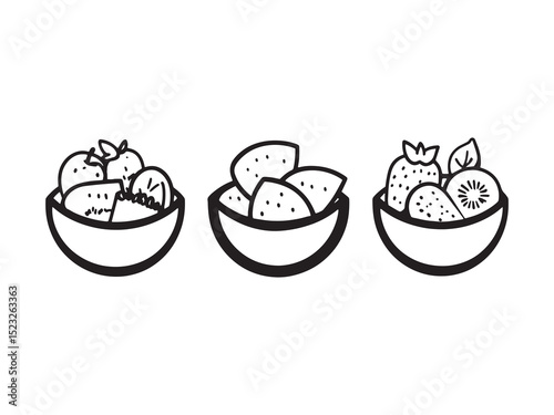 Chilled Fruit Salad Clean Line Drawing
