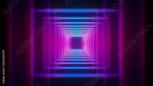 4K Futuristic Neon Tunnel in Purple and Blue Colors. Sci-Fi Motion Loop for Digital and Tech Design. 3d Abstract background. Motion graphics. Seamless loop