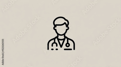 A flat minimalist icon of a doctor with stethoscope, neutral background, modern line illustration