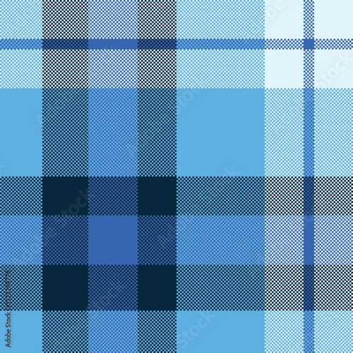 Blue plaid pattern. Textile design with checks and stripes, evoking classic style. Perfect for backgrounds, apparel designs, or digital art.