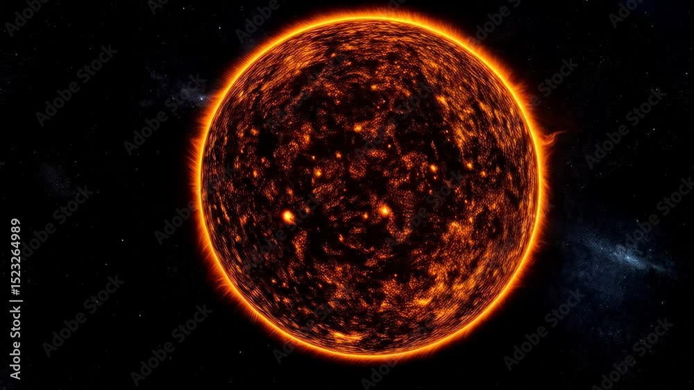 Dramatic total solar eclipse with fiery corona glow and dark outer space background filled with stars and nebulas, celestial event