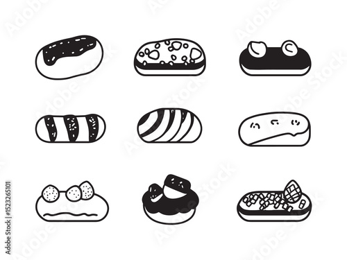 Modern Chocolate Eclair Vector Line Drawing