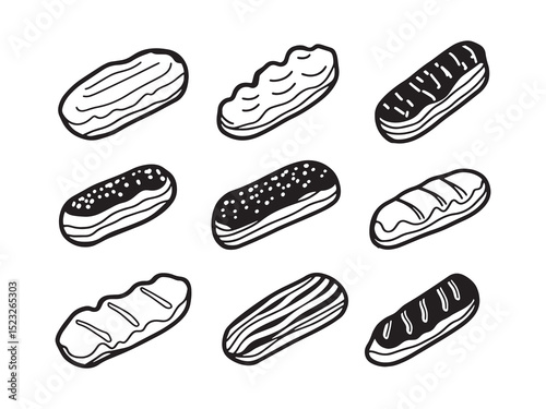 Clean Line Drawing of Chocolate Eclairs