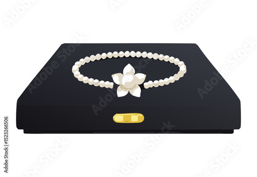 Pearl Bracelet White Flower Black Box