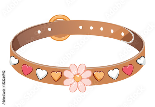 Brown Choker Hearts Flowers Pattern