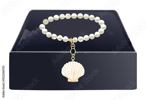 Pearl Bracelet Shell Pendant Black Box