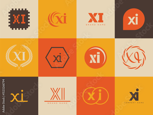 XI logo company template. Letter x and i logotype. Set different classic serif lettering and modern bold text with design elements. Initial font typography.