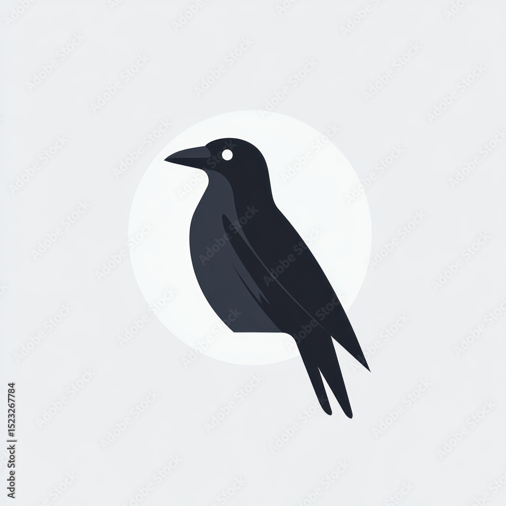 Fototapeta premium Flattened black crow profile, simple style, light gray background