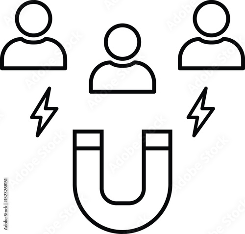 Retention Employee People to Business Company Line Icon. User engagement icon. Magnet Acquisition Potential Client Icon. Editable Stroke. Vector Illustration.

