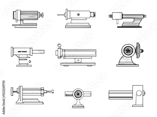 CNC Lathe Ultra Minimalist 2D Line Art Variant