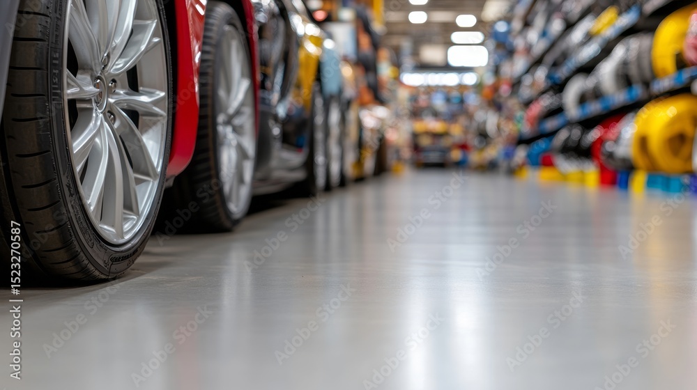 Obraz premium Auto parts store indoor display of automotive accessories