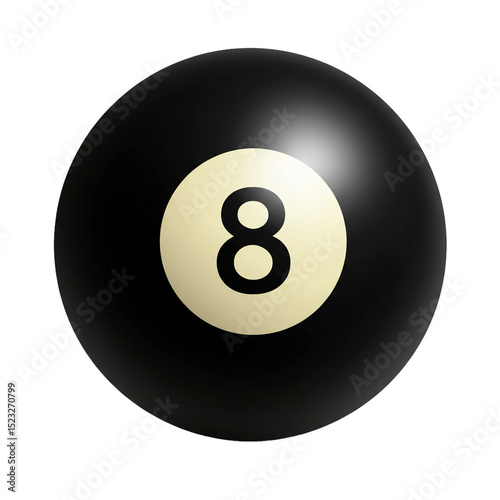 High-Quality 3D Render of a Classic Black Eight Ball Isolated on a White Background