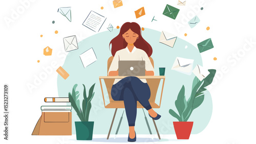 Happy young female freelancer after checking email during coffee break. Target Success. Reach the goal. Business concept.