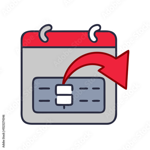 Refund form icon with calendar and arrow in flat design for returns management