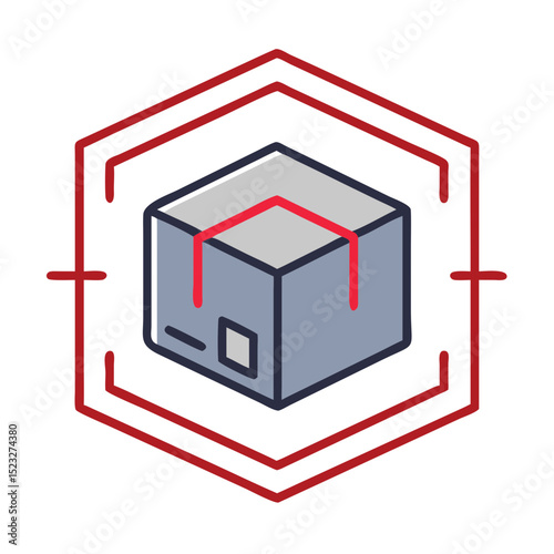 Rescan box icon with hexagonal frame in flat design for returns management
