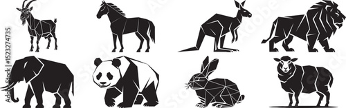 Collection Of Wild Animal Icon Set In Black And White Featuring Lions Elephants Pandas And Other Creatures For Nature Zoo And Safari Themes
