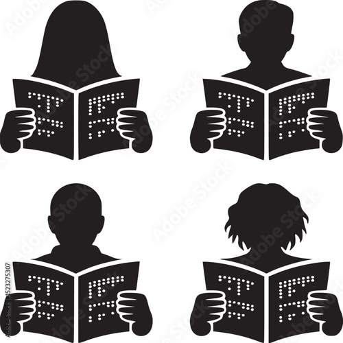 A compilation of black silhouette illustrations depicting serving food, planting, and caregiving scenes