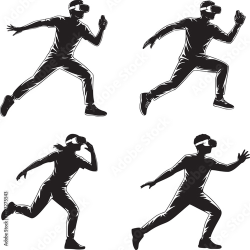 Silhouettes of adults teaching children to ride bikes in a compilation on a white background