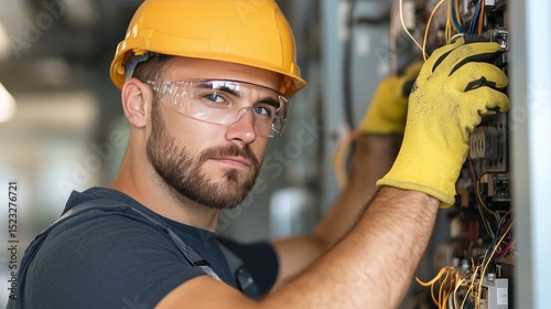 Electrical technician working on equipment in industrial setting