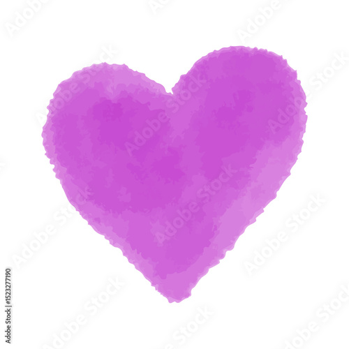 Watercolor purple heart in aquarelle style. Hand drawn romantic watercolor heart isolated on white background. Concept love and wedding decoration with watercolor heart for valentine design. Love.