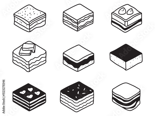 Cream Cheese Brownies Ultra Minimalist 2D Line Art