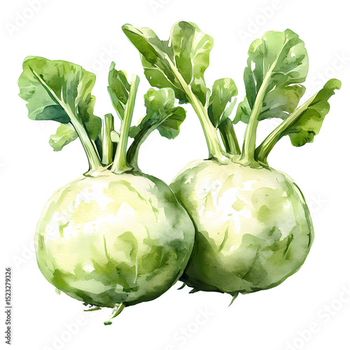 Fresh kohlrabi vegetables with vibrant green leaves, perfect for healthy salads and dishes.