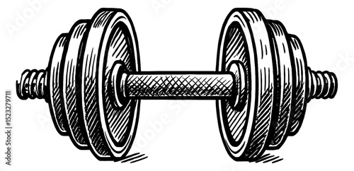 Hand Drawn Black and White Dumbbell Illustration for Gym Workout and Fitness Training