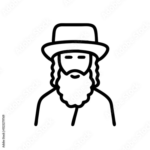 Hasidic man wearing a shtreimel hat and traditional clothing, icon, vector  
