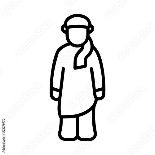 Line drawing of a Jewish person wearing traditional attire for Yom Kippur, icon, vector  