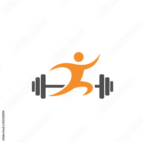 Human figure lifting weights in a dynamic sports logo design  