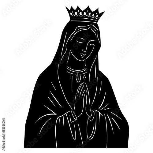 Praying figure of a crowned woman in a meditative pose  