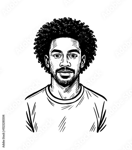Portrait of African American man with afro and beard in black and white vector illustration