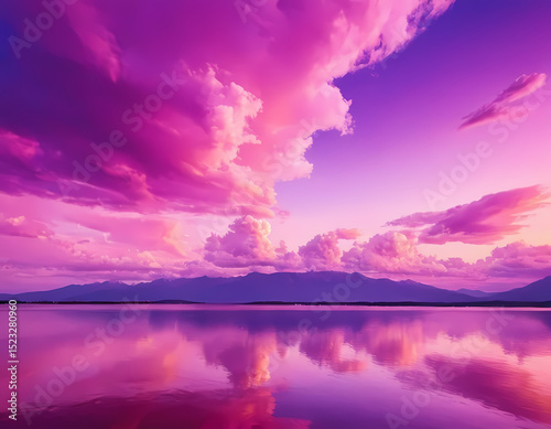 Fototapeta Naklejka Na Ścianę i Meble -  Abstract fantasy landscape pink background, colorful purple pink clouds aesthetic background, pink clouds over the  sky