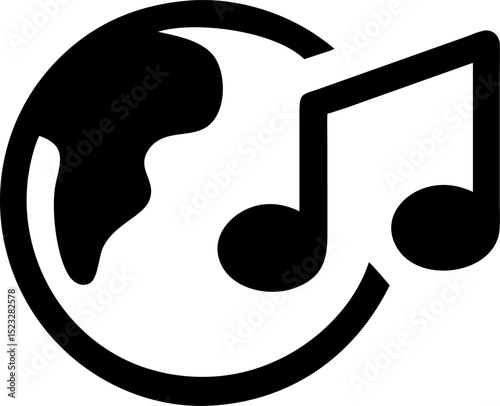 World Music Day. Earth, music note icon. Vector illustration on white background.