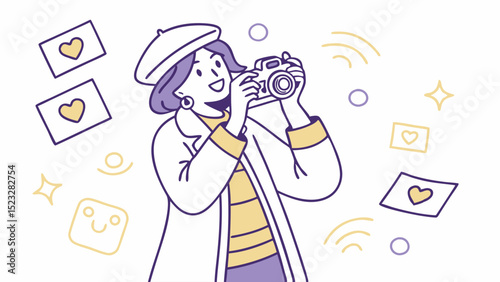 Enthusiastic Woman Taking Photos with a Camera