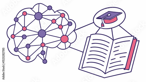 Brain Network Open Book Graduation Cap Knowledge Acquisition Concept