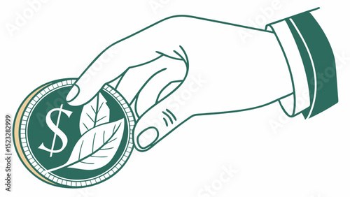 Hand Holding a Coin with Leaves and Dollar Sign