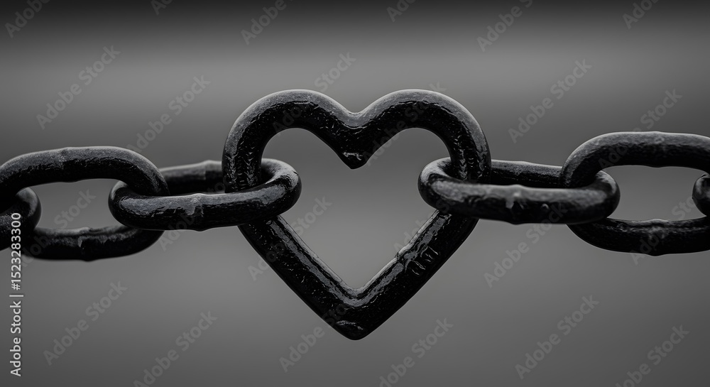 Obraz premium Chain Link Heart Black and White - Symbol of Love, Connection, Unity, and Strength