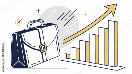 Business Growth Briefcase and Ascending Bar Graph Illustration